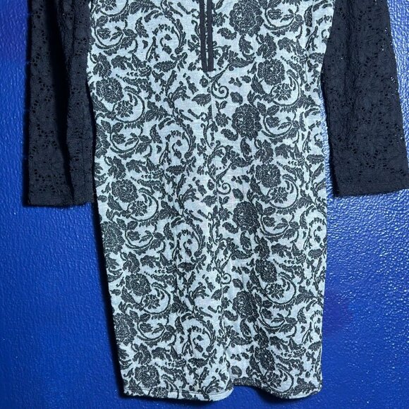 Free People Love You to Pieces Black Gray Floral Mini Bodycon Dress Sz M Casual - Picture 6 of 10